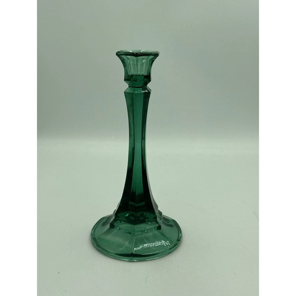 Vintage INDIANA GLASS Evergreen Teal Candlestick Taper Candle Holder 6